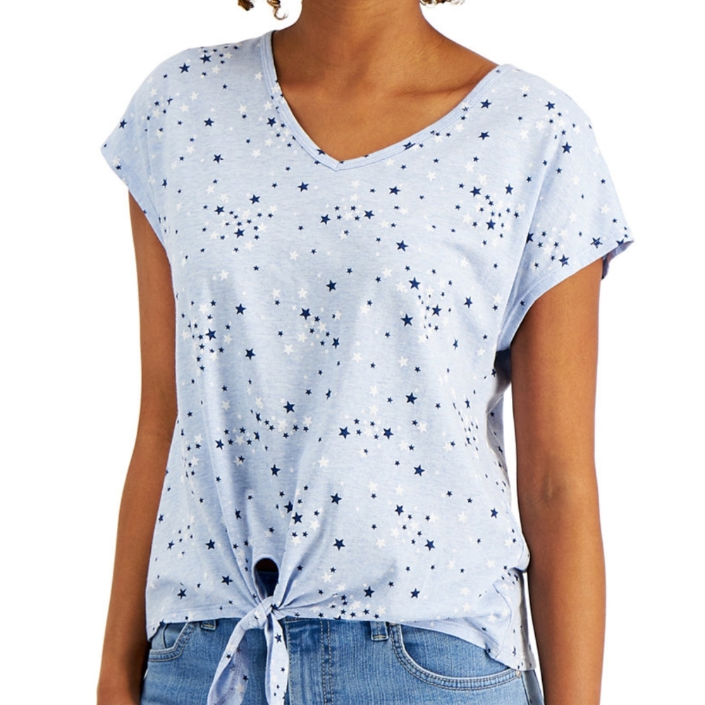 Style and co flowy stars tie front top, NEW